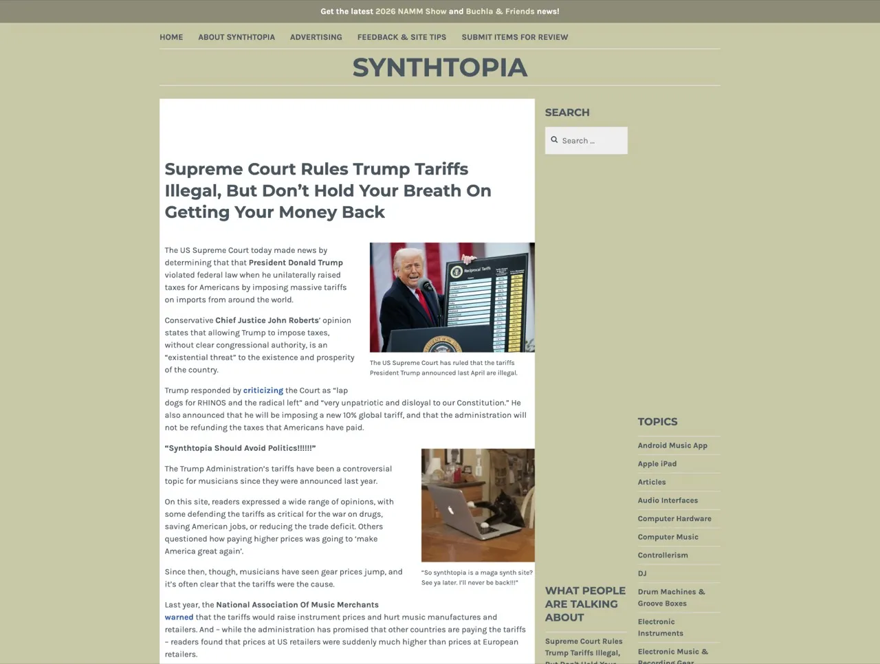 Supreme Court Rules Trump Tariffs Illegal, But Don’t Hold Your Breath On Getting Your Money Back – Synthtopia